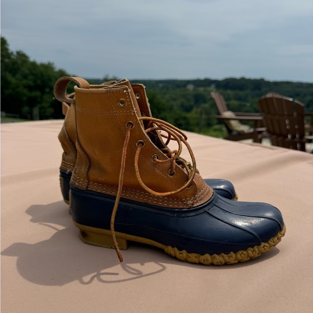 L.L. Bean Two-Tone Navy and Tan Women's Winter Duck Boots